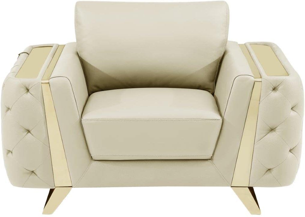 Blackjack Furniture Reggio Collection Full Grain Italian Leather Sofas for Living Room with Brazilian Wood Frame and Stainless Steel Legs, 3-Piece Set, Sofa, Loveseat, and Chair, Beige