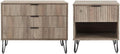 Pemberly Row 2-Piece Bedroom Set, Standard 3-Drawer Dresser and 1.0 Nightstand, Light Gray Finish, MDF Material, Full Extension Drawers, Ribbed Texture, Metal Handles, Splayed Legs, Storage for