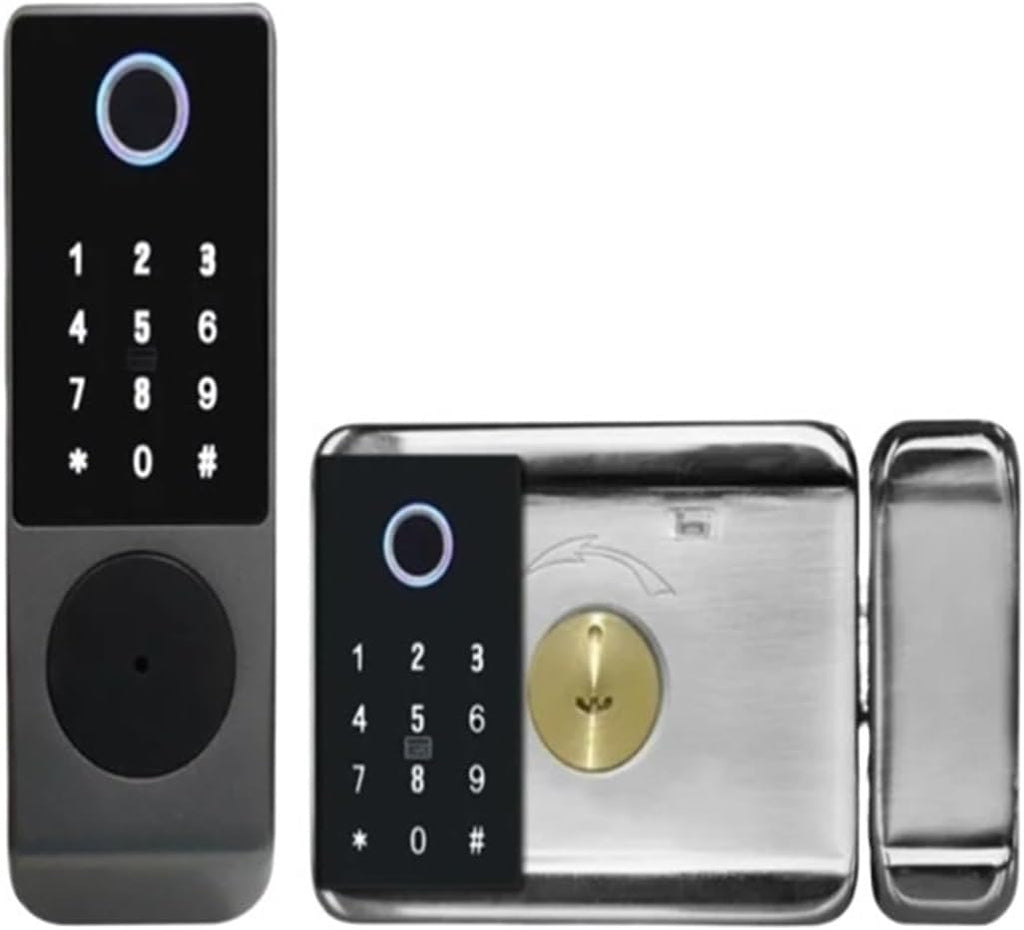 Tuya WiFi Smart Lock，Waterproof IP65 Double Side Fingerprint Code IC Card Electronic Outdoor Gate Lock，8 Languages Speaker(E)