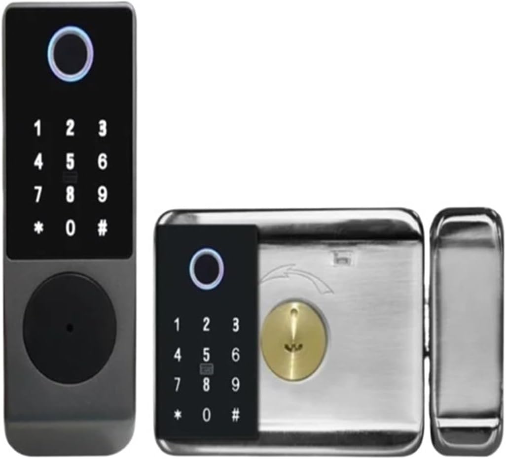 Tuya WiFi Smart Lock，Waterproof IP65 Double Side Fingerprint Code IC Card Electronic Outdoor Gate Lock，8 Languages Speaker(E)