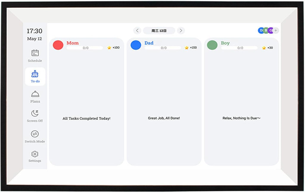 Digital Calendar 15.6-inch Family Planner with Full HD Touchscreen, Wall-Mountable Chore Chart for Home & Office, Compatible with US Plug, Frame