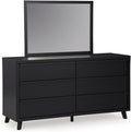 Signature Design by Ashley Danziar Mid-Century Modern 6-Drawer Dresser and Mirror with Safety Stop, Black