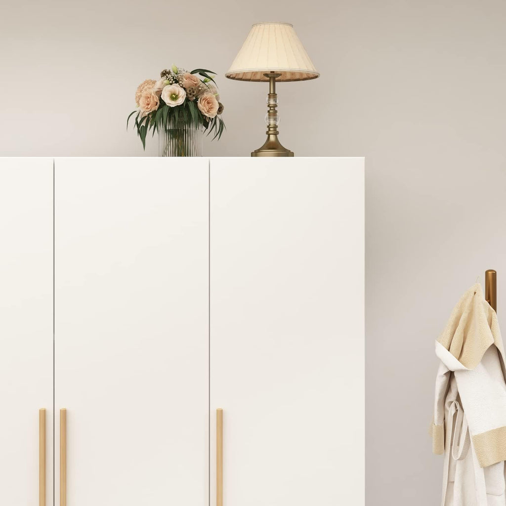 AIEGLE 3 Doors Wardrobe Armoire Closet, Large Freestanding Armoire Wardrobe Cabinet with Shelves & 2 Hanging Rod, Bedroom Wood Clothes Storage Cabinet Organizer, White Type B (47' L x 70' H)