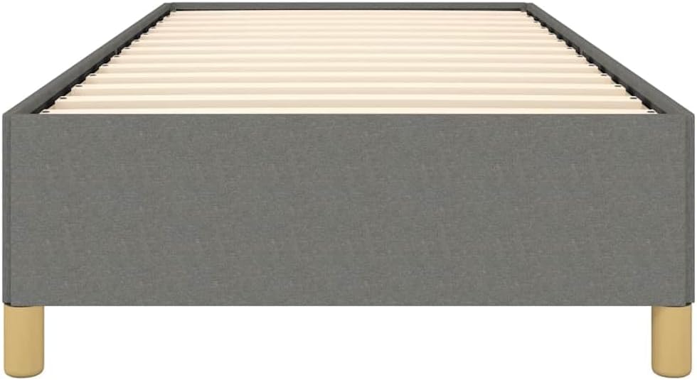 Dark Grey Polyester Bed Frame with Plywood Slats for Twin XL Size, Modern Minimalist Design, Breathable Fabric, Durable Engineered Wood Construction, Space-Saving Single