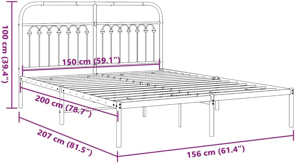 King Size Metal Bed Frame with Headboard, White Powder-Coated Steel Frame, 4 Legs for Enhanced Support, Sturdy Construction for Bedroom Furniture, Durable and Stable Design