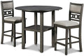 Furnifact Grey 3 Piece Drop Leaf Table and Chairs, Solid Wood Round Dining Table with Chairs, Space-Saving Design with Storage Shelf for Small Kitchens