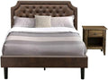 East West Furniture GB25F-1GA07 2-Piece Granbury Bedroom Set with Button Tufted Full Bed Frame and a Distressed Jacobean End Tables - Dark Brown Faux Leather with Black Texture and Black Legs