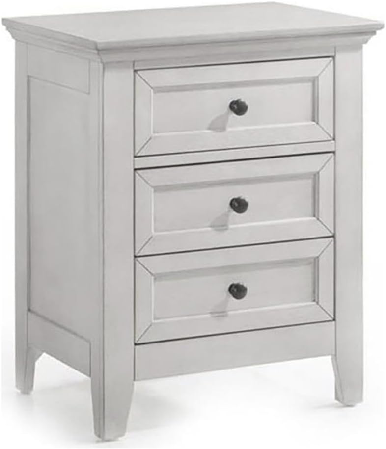San Mateo Nightstand with 3 Drawers, Rustic White