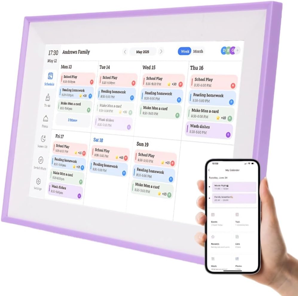 Cryfokt 10.1in 1280X800P Smart Digital Calendar with Chore Chart and Meal Schedule, Full HD Touchscreen Family Planner, ABS Functionality Digital Planner, Photo Frame