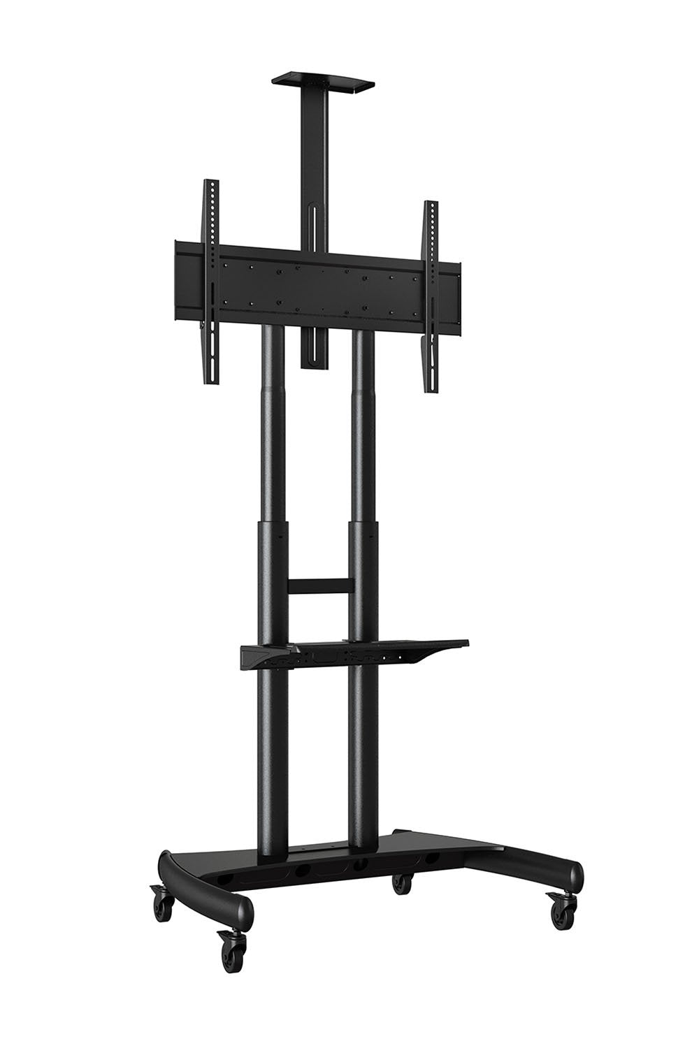 LUXOR FP4000 Adjustable-Height Large-Capacity LCD TV Stand, 25 lbs, Stand 39.25'W x 28.25'D x 48' to 65'H in 2' increments, Shelf 19.625'W x 11'D, Four 3' Casters, All with Locking Brakes