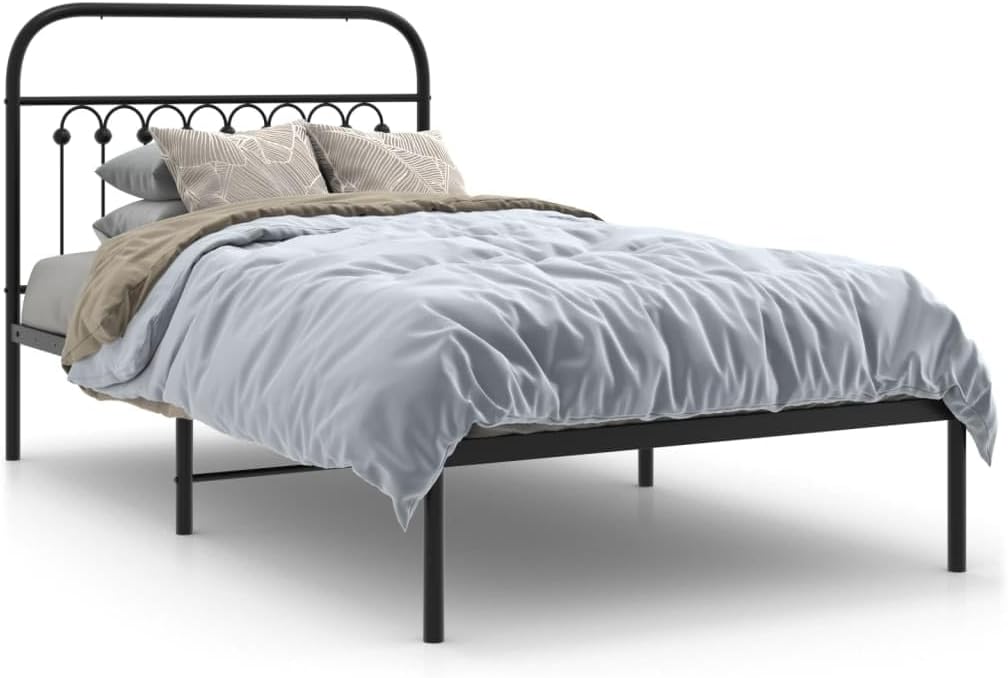 Black Steel Twin Bed Frame Rectangular Traditional Headboard with Sturdy Construction and Elegant Design for Single Sleeper, Durable Metal Bed Frame with Easy Maintenance