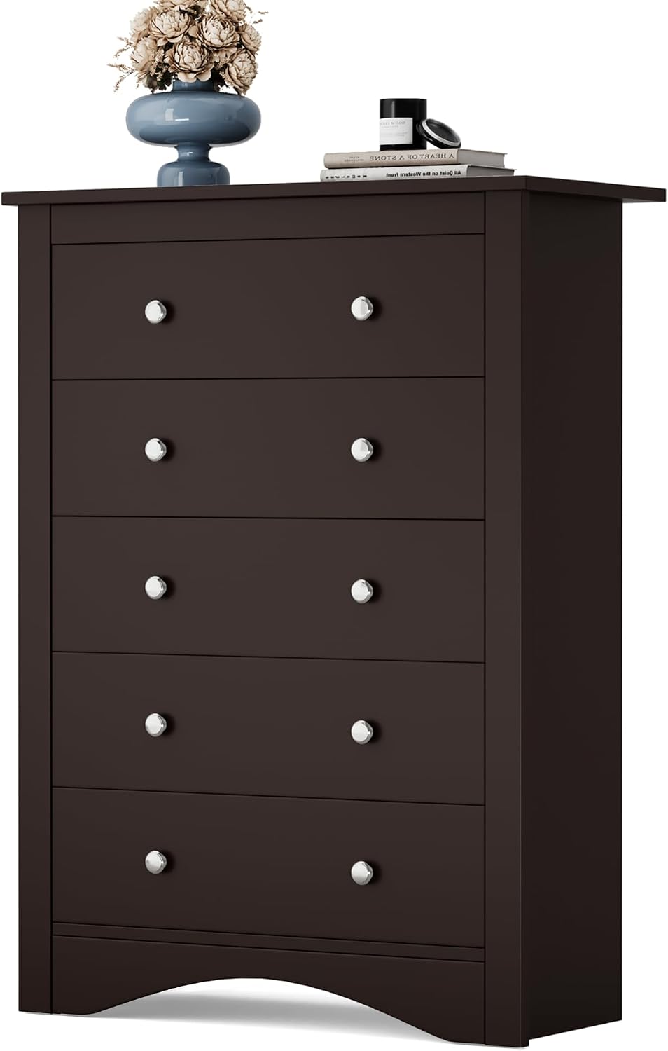 YESHOMY Tall Dresser for Bedroom with 5 Drawers, Modern Chest of Drawers, Wooden Dressers, TV Stand for Living Room,Closet, Hallway (Brown)