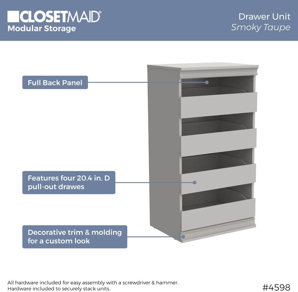 ClosetMaid 4598 Modular Storage Stackable Unit with 4 Drawers, Taupe