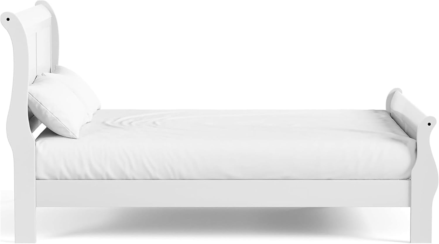 MAKLAINE Modern Transitional Solid Wood Full Bed, White Finish, Sleigh Design with Paneled Headboard and Footboard, 83.5' L x 56.25' W x 47.25' H, Durable Kids Bed for Bedroom, Box Spring Required