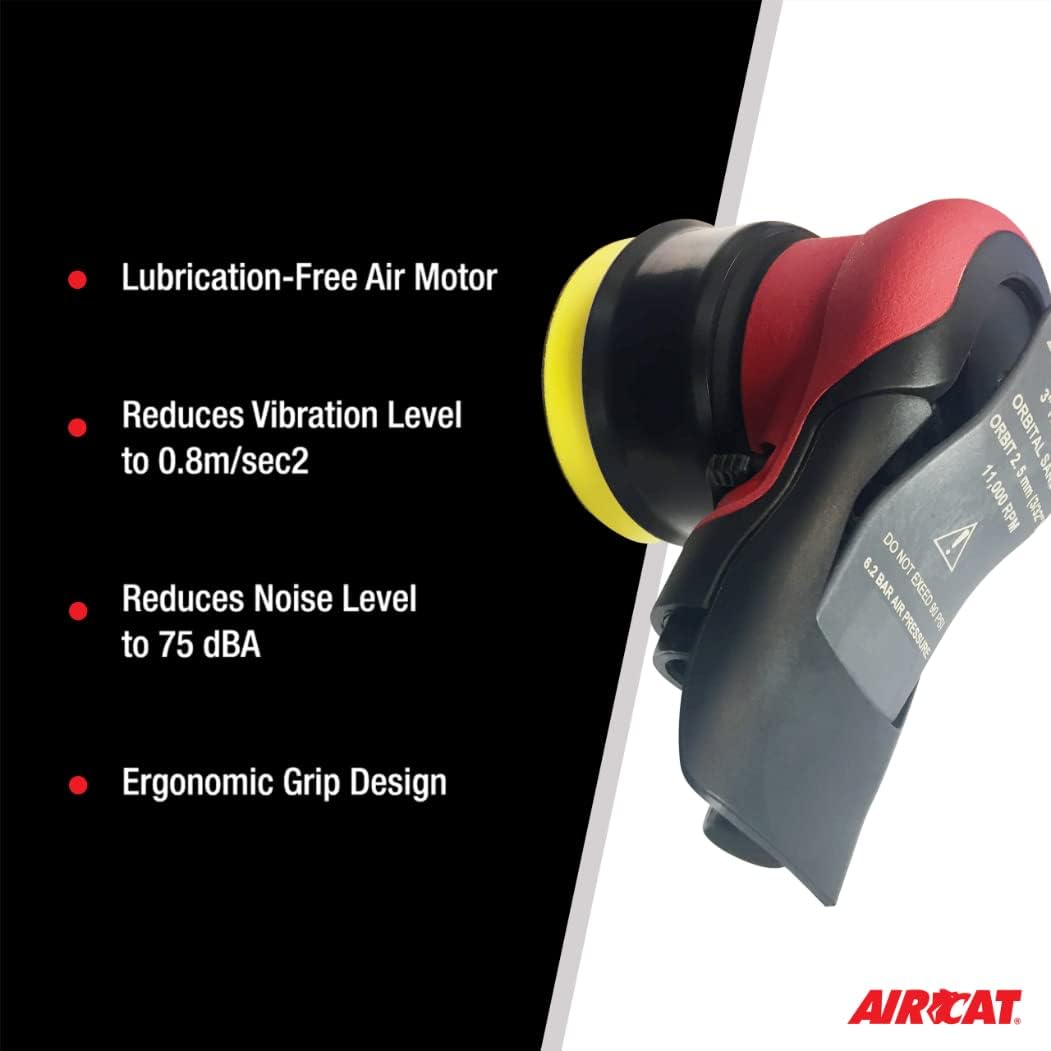 AIRCAT 6700-3-336 Non Vac Orbital Palm Sander & Polisher - Handheld Sander - Double-Sealed, Lubrication-Free Motor - Smooth Throttle Lever - Ergonomic Grip -11,000 RPM - 3/32-Inch Orbit
