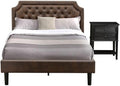 East West Furniture GB25F-1VL06 2-Piece Platform Wooden Set for Bedroom with Button Tufted Full Bed and 1 Wire Brushed Black Night Stands - Dark Brown faux Leather with Black Texture and Black Legs