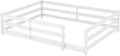 Modern Classic Full Size Bed Frame with Fence, Sturdy Wood Montessori Floor Bed for s, Boys, Girls, Dorm, Bedroom, House, Easy to Assemble, Noise-Free Design, No Box Spring Needed,White-Fu