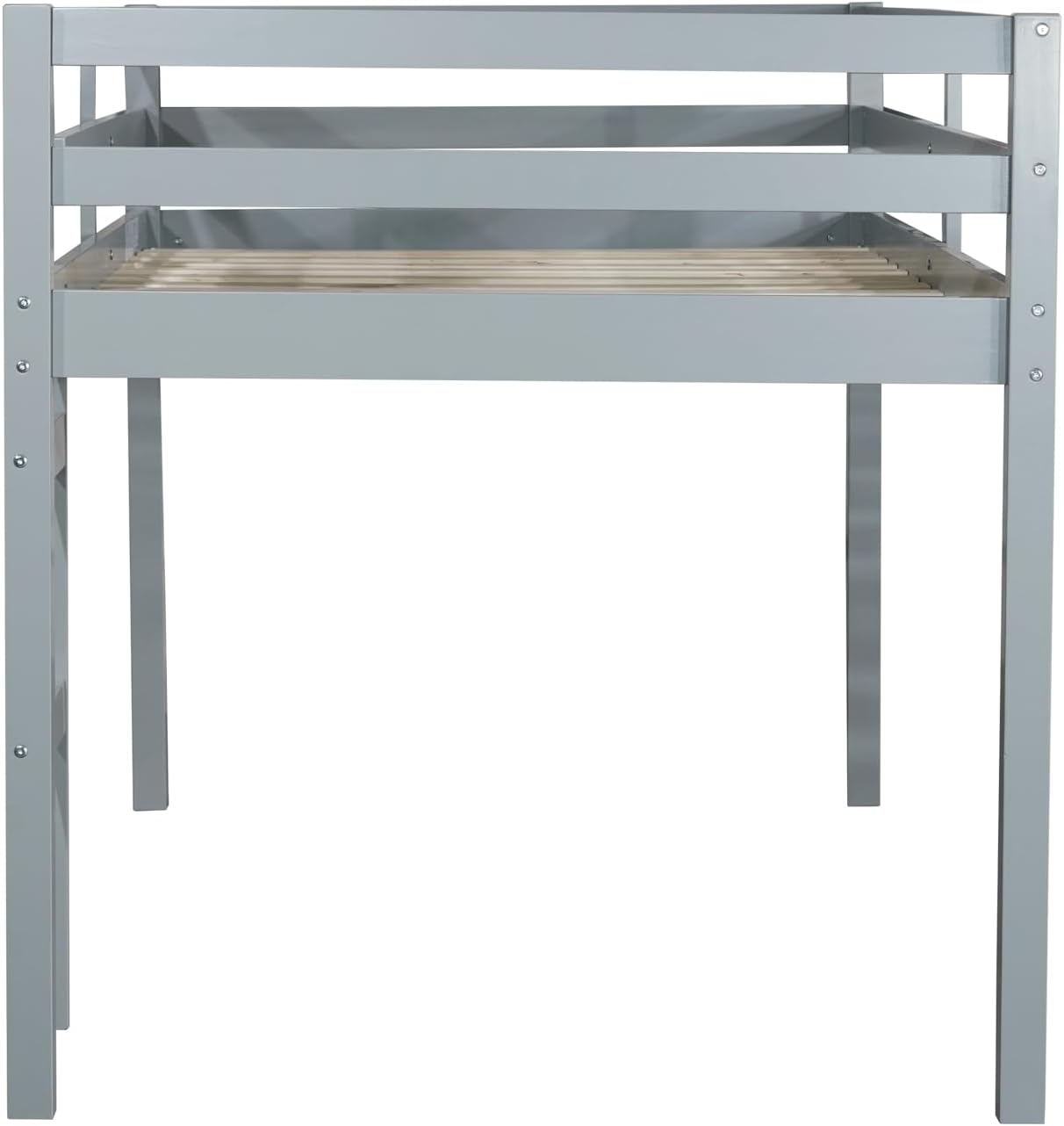 JIVOIT Wood Low Loft Bed Frame with Ladder, Solid Rubber Wooden Twin Loft Bed, Bed Platform of Strengthened Slats, Space Saving Design, No Box Spring Needed (Gray,104)