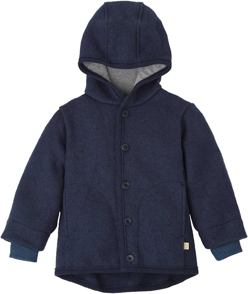Ecoable Organic Boiled Merino Wool Jacket Kids, Hooded Coat Boys Girls, Made in Germany
