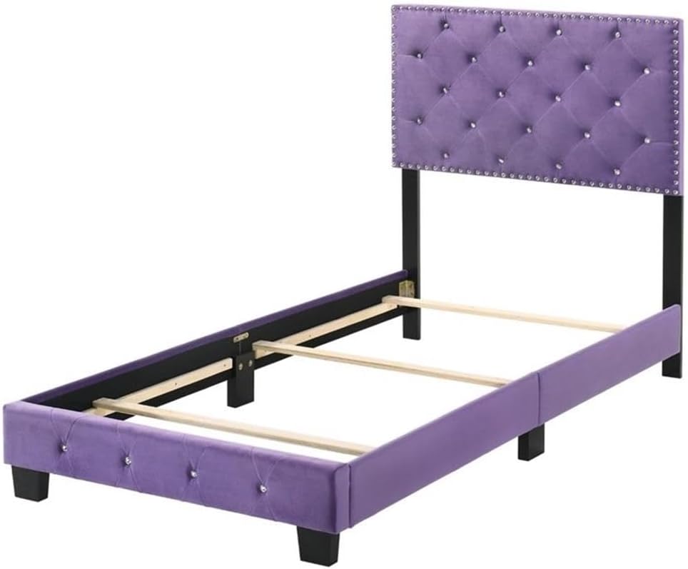 Glory Furniture Suffolk Velvet Upholstered Twin Bed in Purple