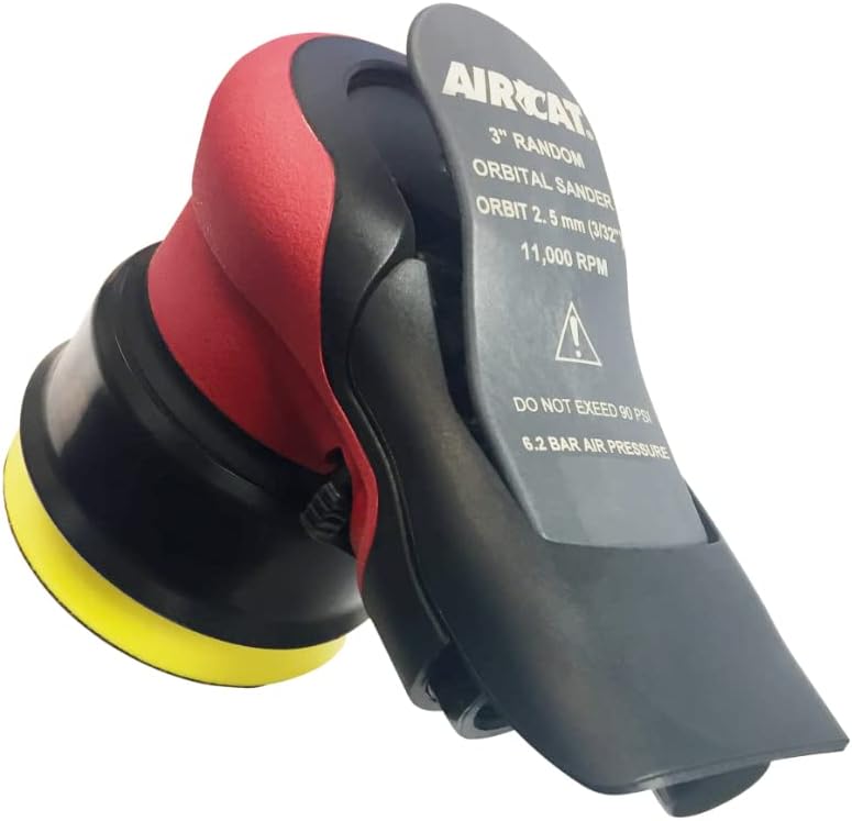 AIRCAT 6700-3-336 Non Vac Orbital Palm Sander & Polisher - Handheld Sander - Double-Sealed, Lubrication-Free Motor - Smooth Throttle Lever - Ergonomic Grip -11,000 RPM - 3/32-Inch Orbit