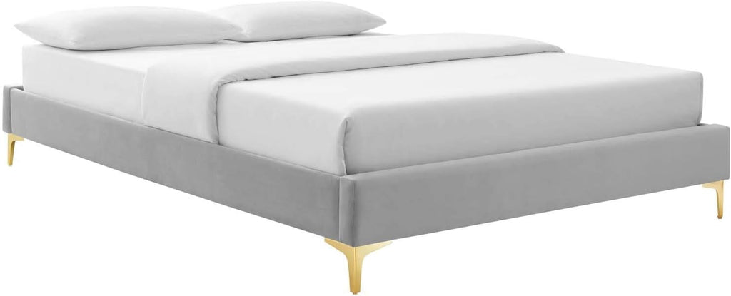 Modway MOD-6305-LGR Sutton Twin Performance Velvet Bed Frame, Light Gray