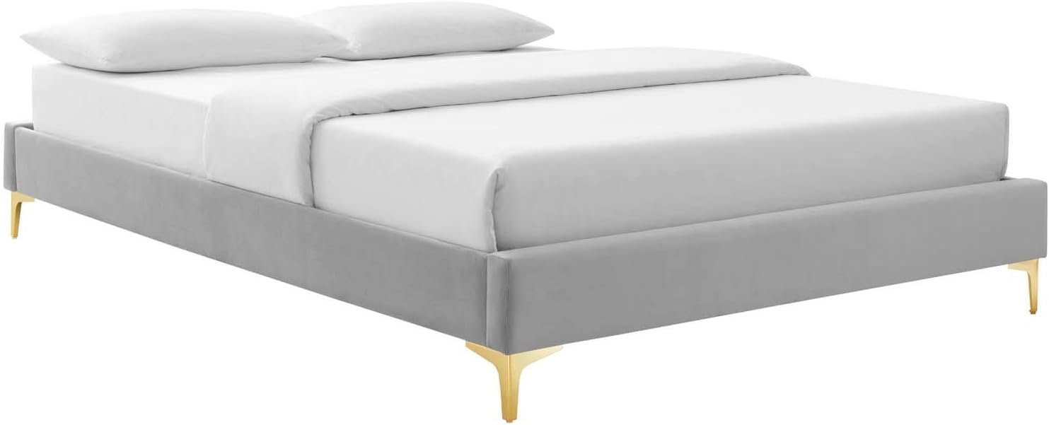 Modway MOD-6305-LGR Sutton Twin Performance Velvet Bed Frame, Light Gray