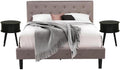 East West Furniture NL14Q-2GO11 3 Piece Bedroom Set - Button Tufted Queen Size Bed - Brown Taupe Velvet Fabric Upholstered Headboard and a Black Finish Nightstand