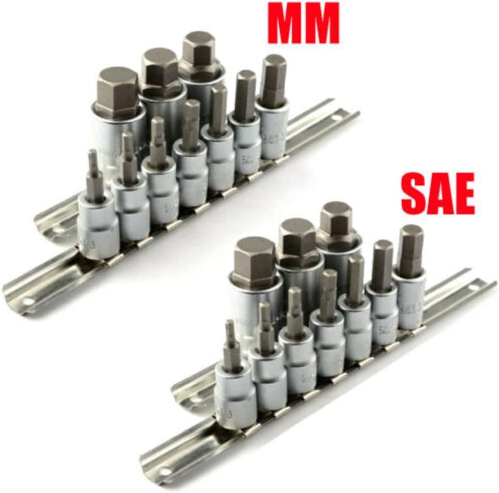 20pc 3/8' & 1/2' Dr. Chrome Vanadium Hex Bit Socket Set (METRIC & SAE) Key Allen,Jikkolumlukka