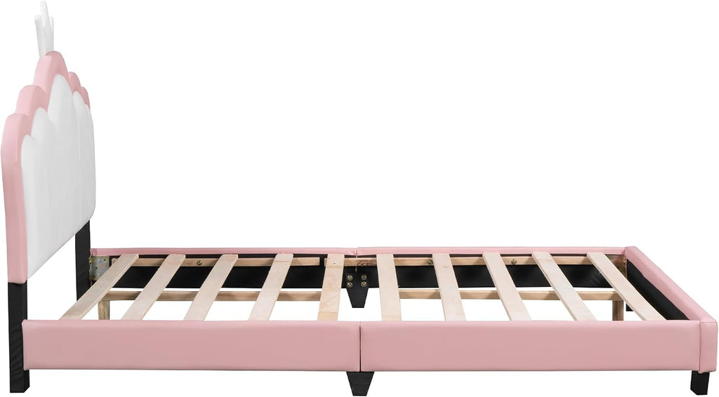 Full Size Upholstered Rabbit-Shape Princess Bed,with Headboard and Footboard Frames Platform Bed for Girls Boy Teen Full Bed Frames for Kids Bedroom Atmosphere Easy to Assemble (Pink, Full)