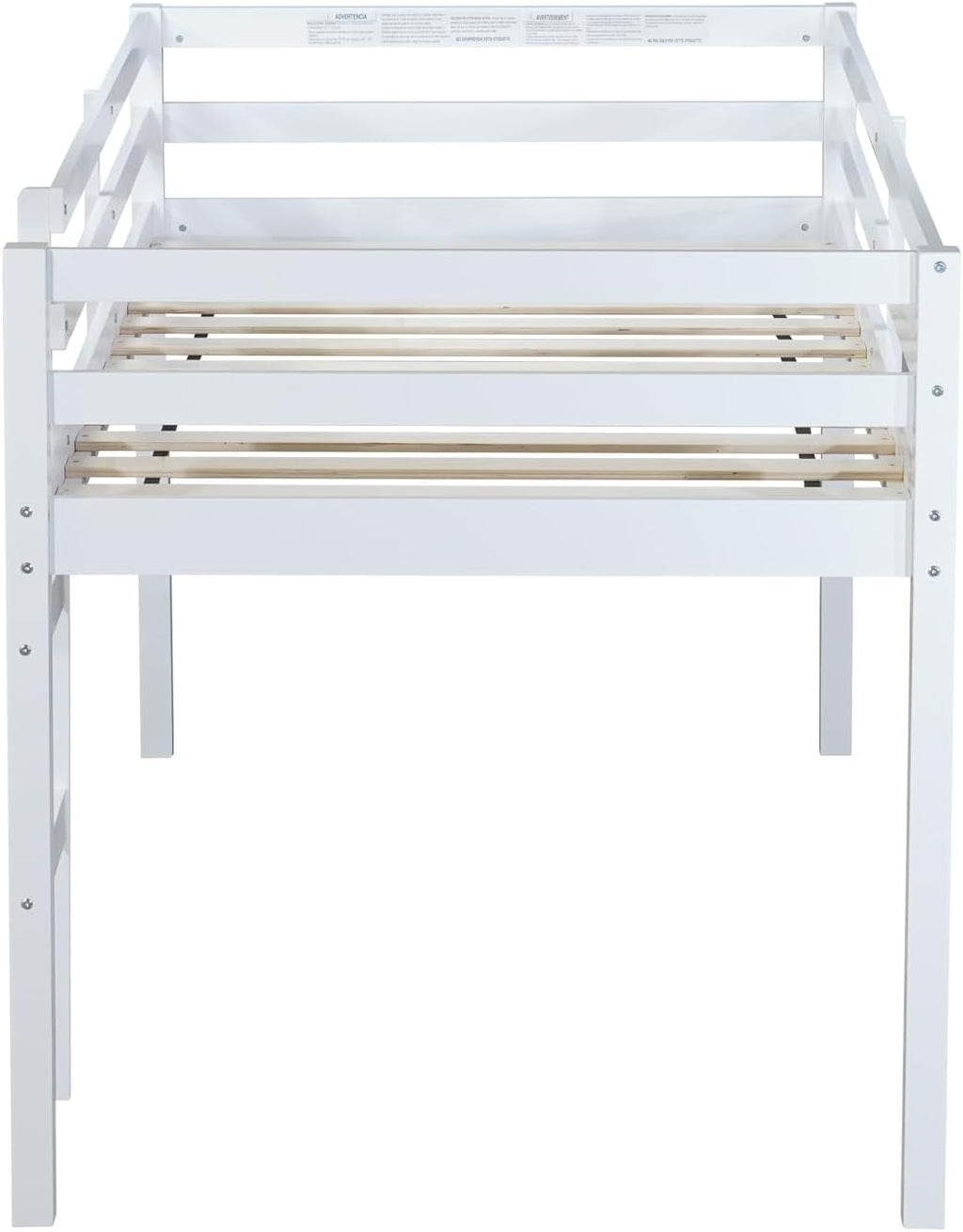 JIVOIT Wood Low Loft Bed Frame with Ladder, Solid Rubber Wooden Twin Loft Bed, Bed Platform of Strengthened Slats, Space Saving Design, No Box Spring Needed (White,104)