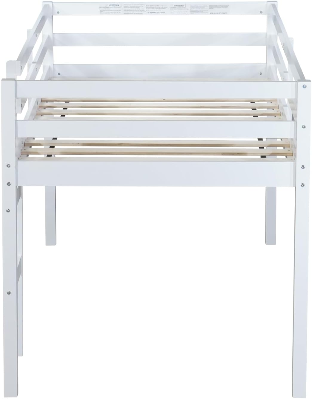 JIVOIT Wood Low Loft Bed Frame with Ladder, Solid Rubber Wooden Twin Loft Bed, Bed Platform of Strengthened Slats, Space Saving Design, No Box Spring Needed (White,104)