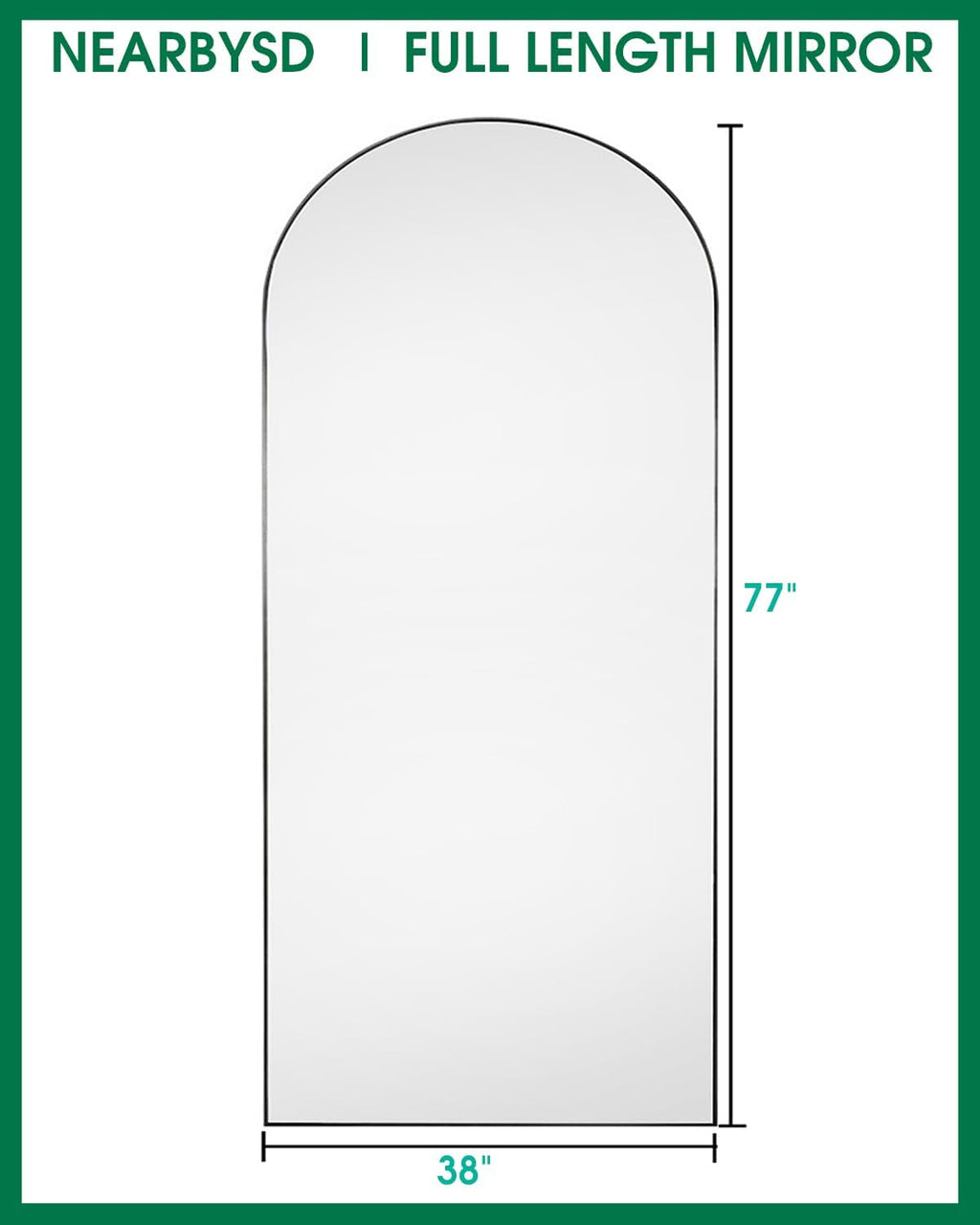 NEARBYSD Arched Full Length Mirror77 x38 Full Body Floor Mirror Standing Hanging or Leaning Wall, Arch Wall Mirror with Stand Aluminum Alloy Frame for Bedroom Cloakroom Black