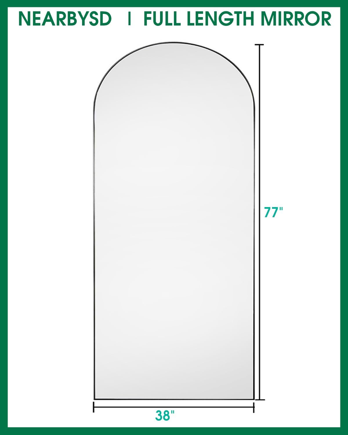 NEARBYSD Arched Full Length Mirror77 x38 Full Body Floor Mirror Standing Hanging or Leaning Wall, Arch Wall Mirror with Stand Aluminum Alloy Frame for Bedroom Cloakroom Black