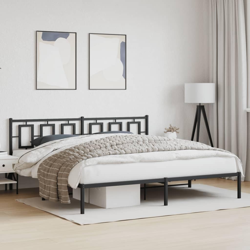 Black Steel Bed Frame with Headboard 76.0 x 80.0 in Rectangular Design, Powder Coated Rust Resistant Metal Frame for Sturdy Support and Underbed Storage Space, Easy Assembly