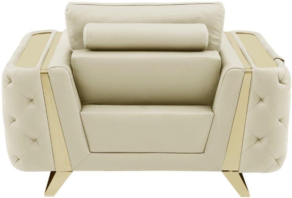 Blackjack Furniture Reggio Collection Full Grain Italian Leather Sofas for Living Room with Brazilian Wood Frame and Stainless Steel Legs, 3-Piece Set, Sofa, Loveseat, and Chair, Beige