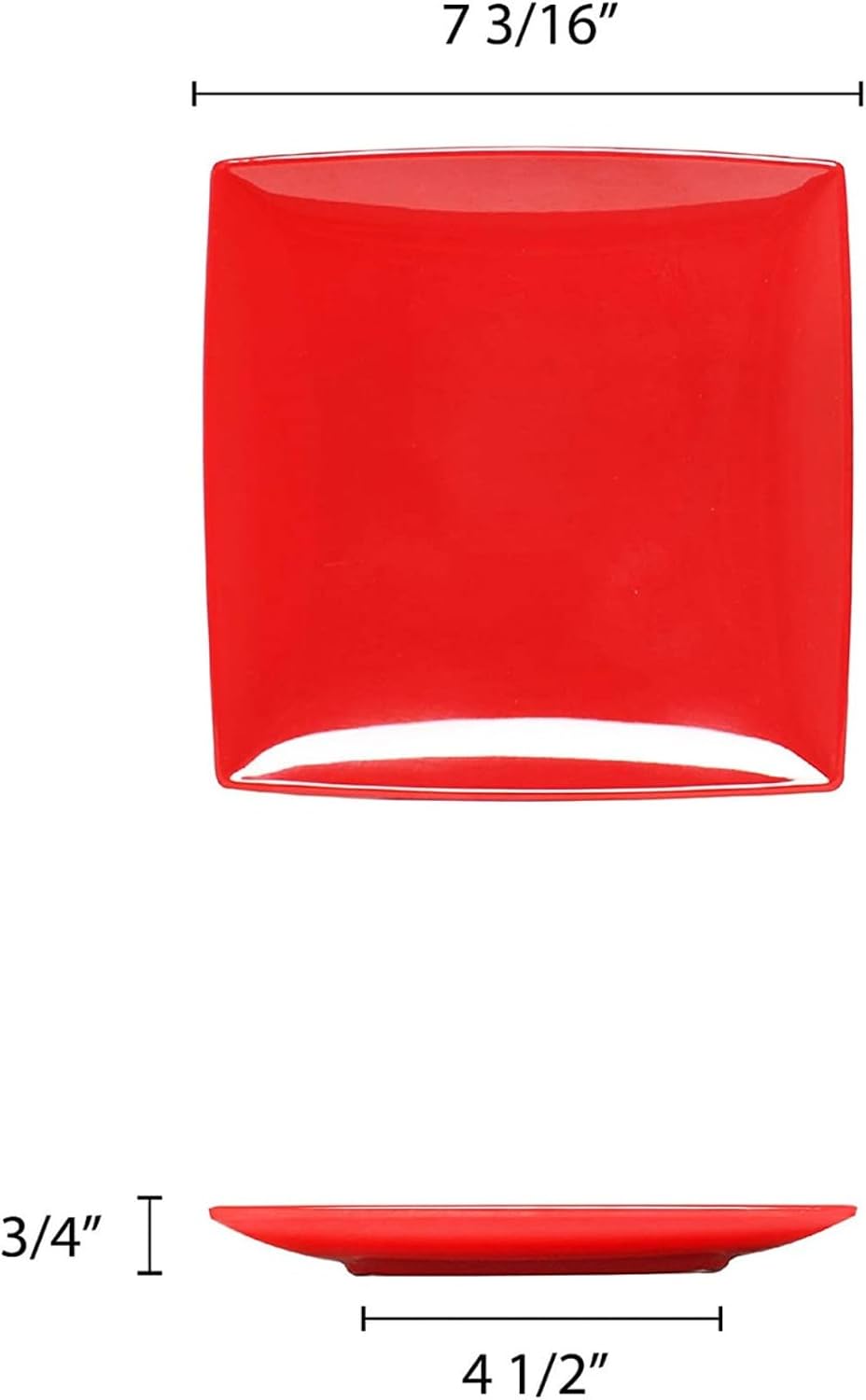 TrueCraftware- 7-1/4' x 7-1/4' Square Plate Classic Pure Red Dinnerware Melamine Set of 12- Dishwasher Safe Reusable Dinner Plates Durable Lightweight Dinnerware for Dinner Dishes
