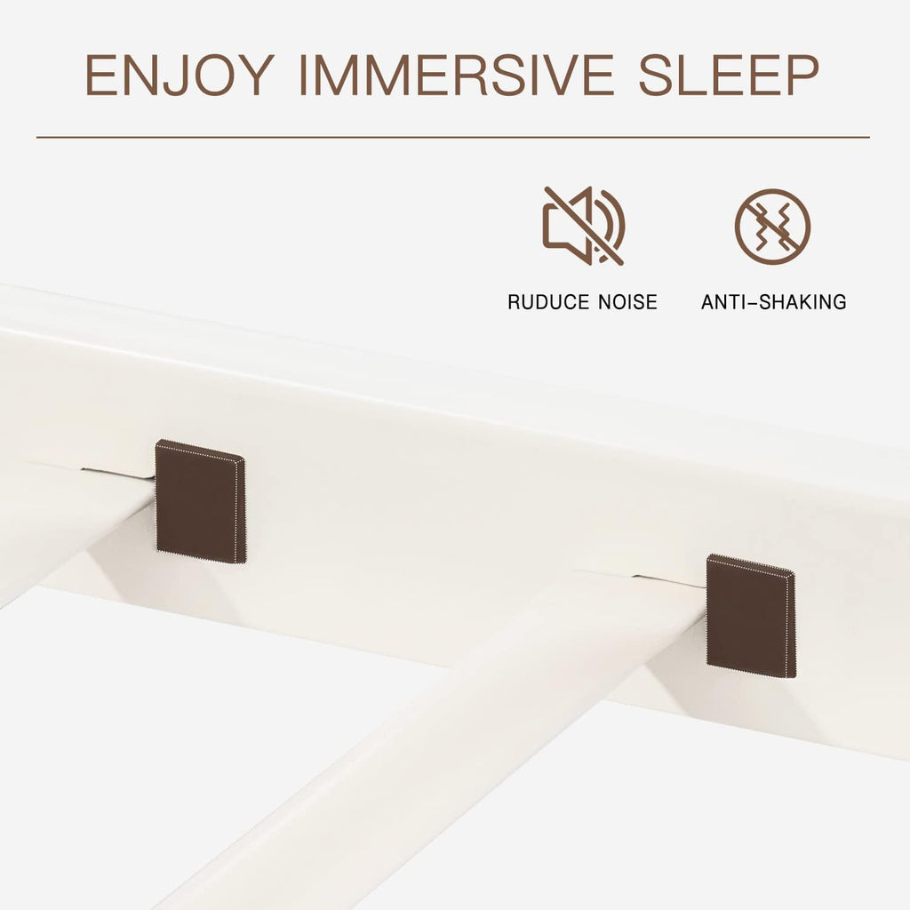 ikalido Metal Loft Bunk Bed Twin Over Twin Size with Safety Guardrail and Ladder, No Box Spring Needed Space Saving Bedroom Furniture, Cream White