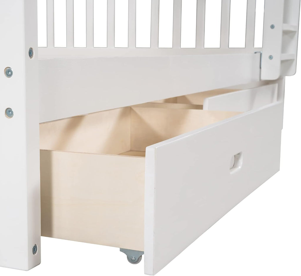 SOFTSEA Full Over Full Bunk Bed with Drawers and Built-in Ladder, No Box Spring Needed