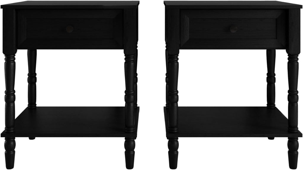 HOME DESIGN Homer Queen Tufted Wingback Upholstered Panel Bed with 2 Matching 1 Drawer Nightstands, Bedroom Furniture Set with Open Shelf Storage, Light Beige Black