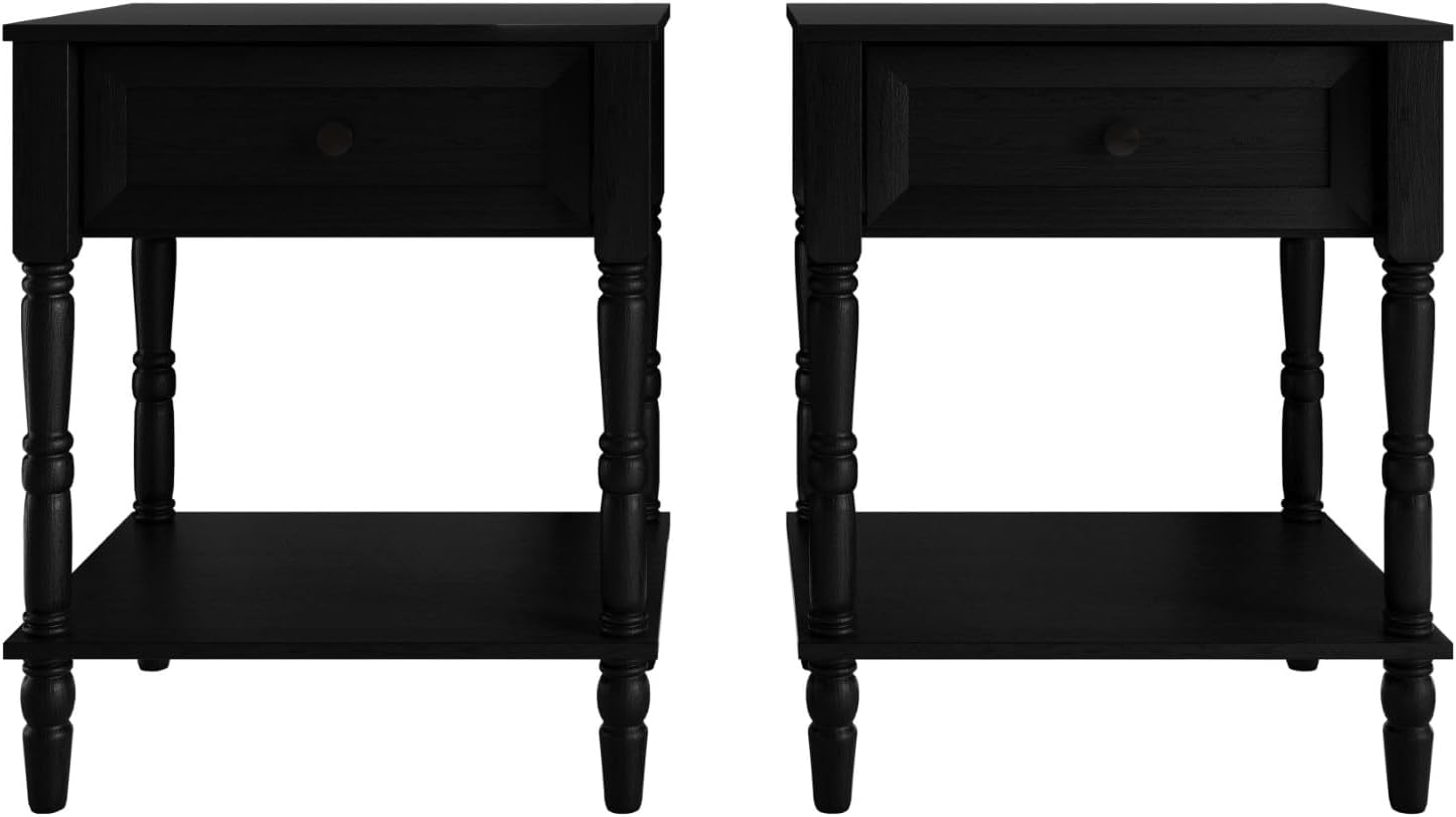 HOME DESIGN Homer Queen Tufted Wingback Upholstered Panel Bed with 2 Matching 1 Drawer Nightstands, Bedroom Furniture Set with Open Shelf Storage, Light Beige Black