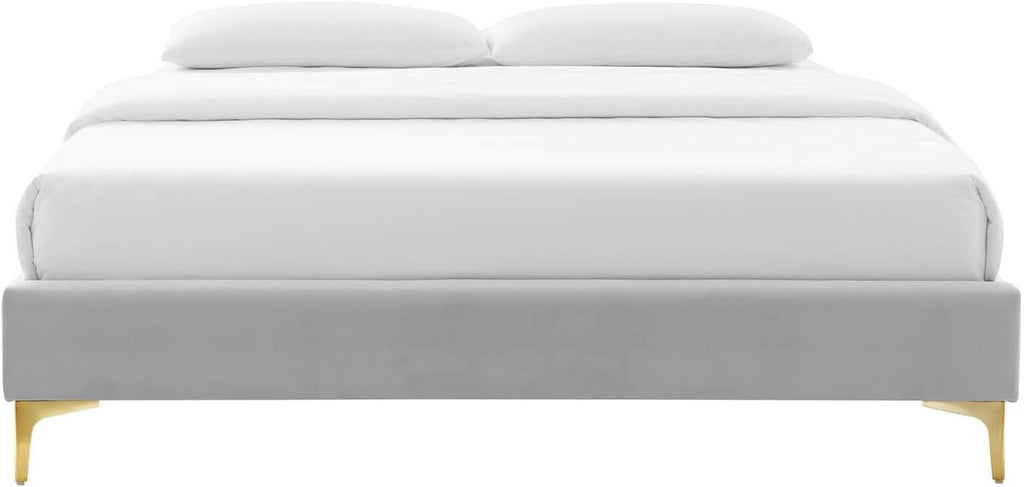 Modway MOD-6305-LGR Sutton Twin Performance Velvet Bed Frame, Light Gray