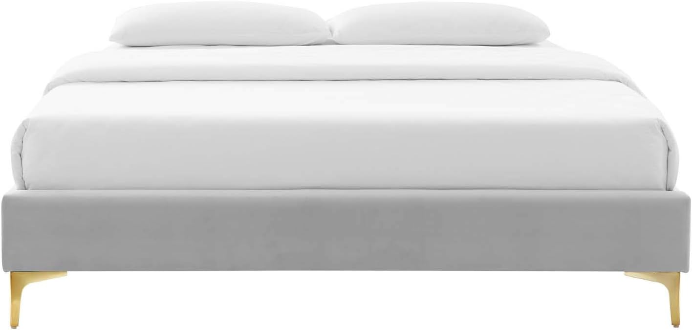Modway MOD-6305-LGR Sutton Twin Performance Velvet Bed Frame, Light Gray