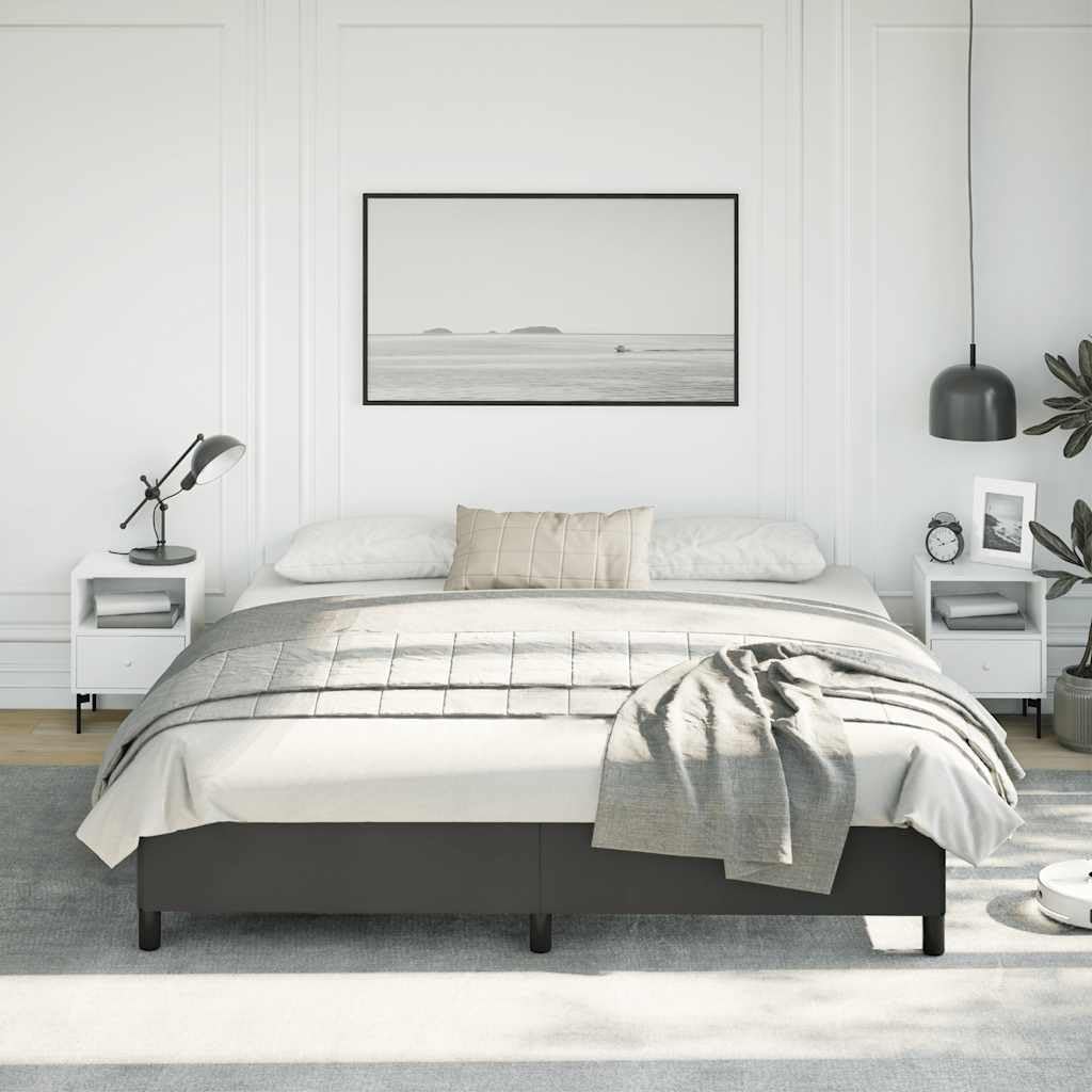 King Size Bed Frame with Faux Leather Finish and Engineered Wood Construction, Contemporary Black Minimalist Design, Supports Up to 1102.3 lb, Easy Assembly and Durable