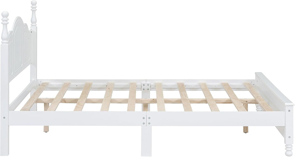 Harper & Bright Designs Queen Size Mid Century Modern Bed Frame, Wooden Platform Bed with Retro Wave Headboard and Underbed Storage for Living Room, Classic Vintage Design, White