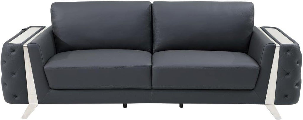 Blackjack Furniture Reggio Collection Full Grain Italian Leather Sofas for Living Room with Brazilian Wood Frame and Stainless Steel Legs, 3-Piece Set, Sofa, Loveseat, and Chair, Dark Gray
