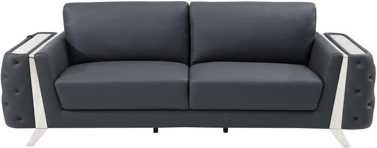 Blackjack Furniture Reggio Collection Full Grain Italian Leather Sofas for Living Room with Brazilian Wood Frame and Stainless Steel Legs, 3-Piece Set, Sofa, Loveseat, and Chair, Dark Gray