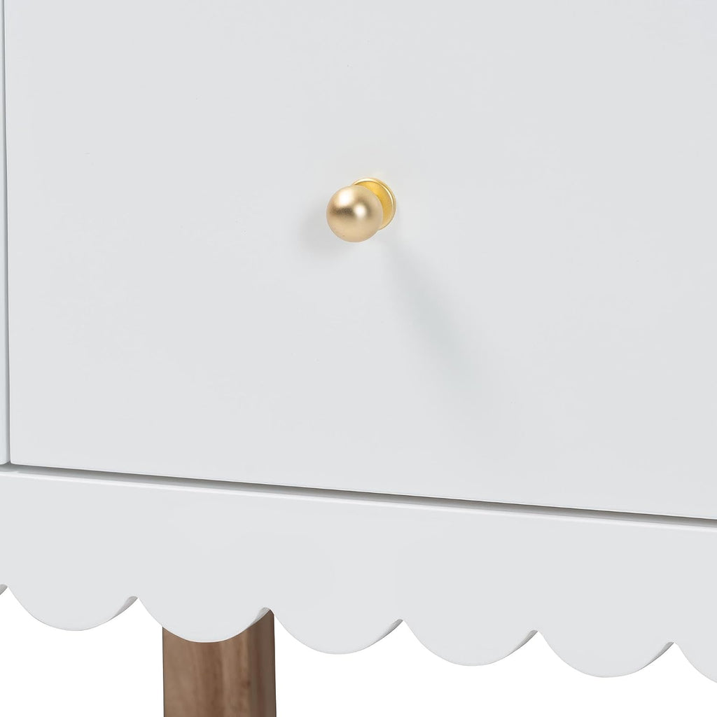 Baxton Studio Roni White Wood 4-Piece Full Bedroom Set with Scalloped Edges