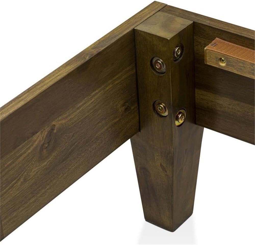 East West Furniture NVP-22-Q Queen Size Bed Frame with 4 Solid Wood Legs and 2 Extra Center Legs - Walnut Finish