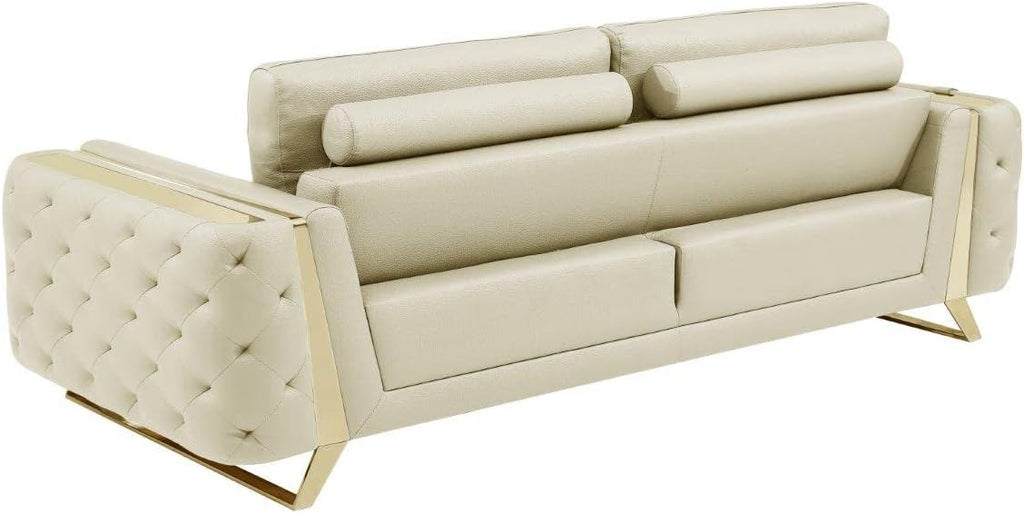 Blackjack Furniture Reggio Collection Full Grain Italian Leather Sofas for Living Room with Brazilian Wood Frame and Stainless Steel Legs, 3-Piece Set, Sofa, Loveseat, and Chair, Beige
